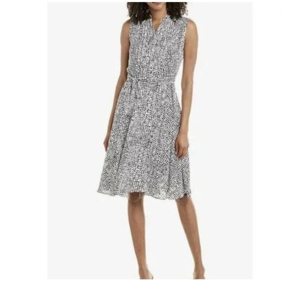 Nanette Lapore Black & White Animal Print Sleeveless Dress w/Tie Waist Size 8 - Picture 1 of 7